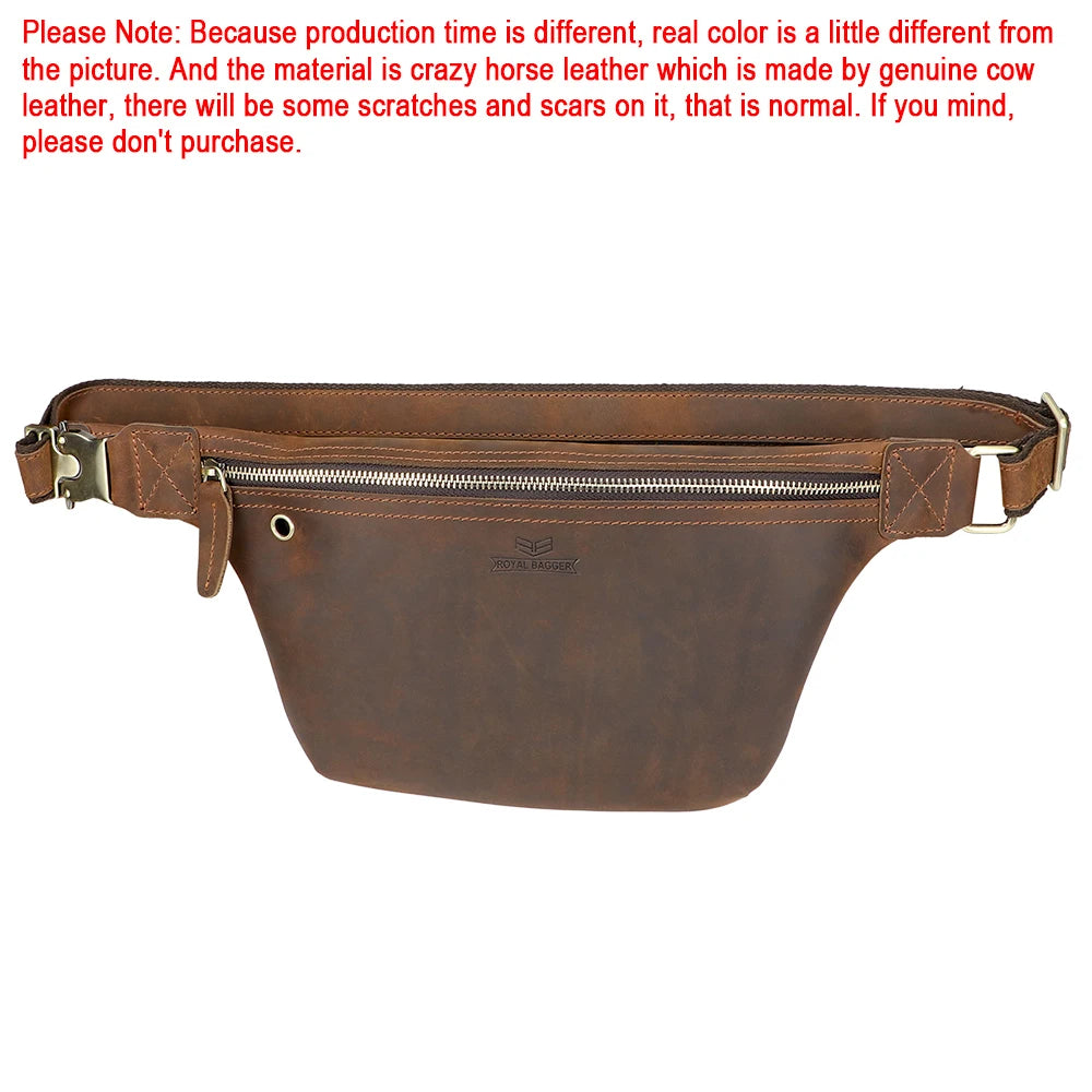 Royal Bagger Crazy Horse Leather Crossbody Chest Bags for Men Genuine Cowhide Outdoor Travel Vintage Shoulder Bag 1586